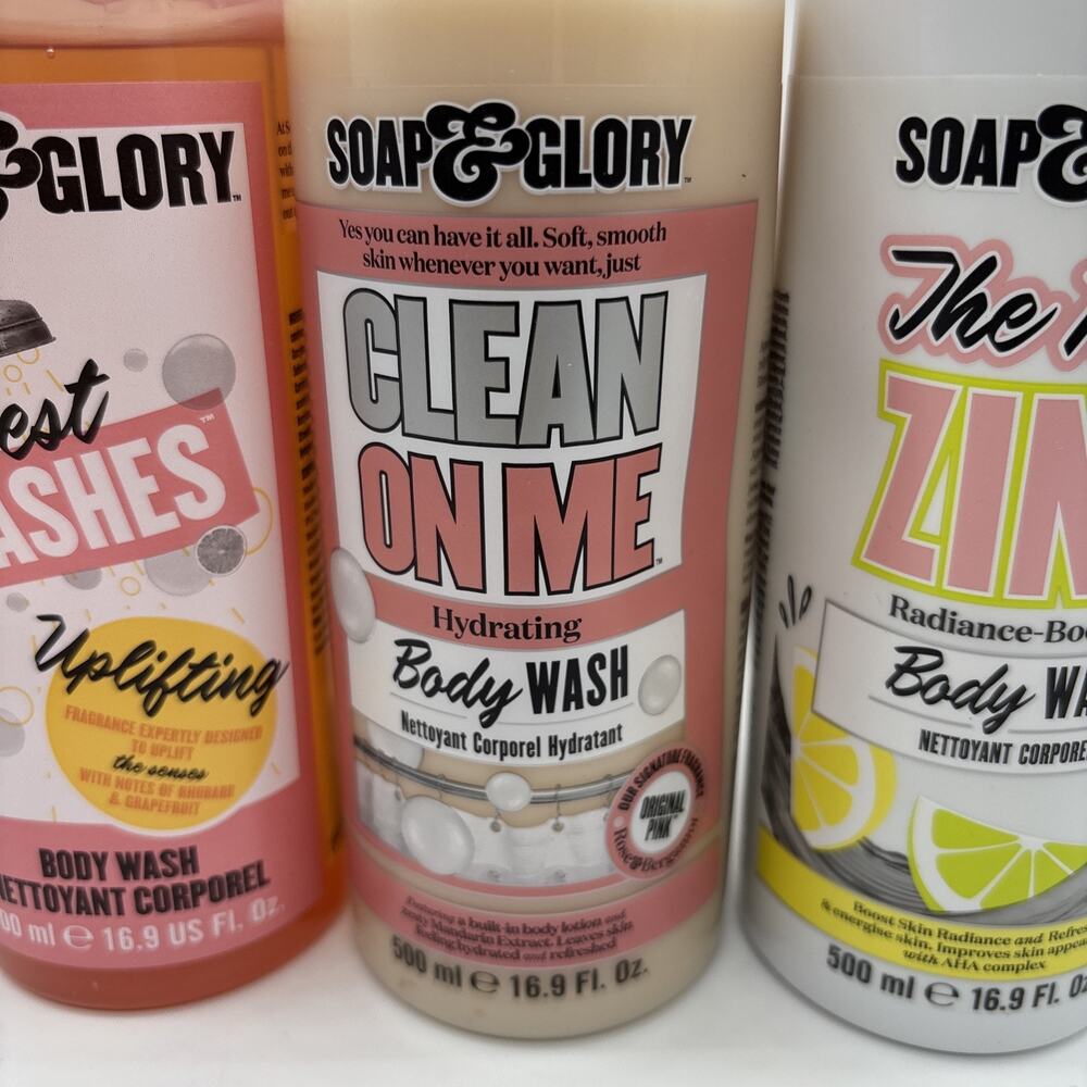 SOAP & GLORY Body Wash Lot 3 Piece Best Washes Clean On Me The Real Zing 500ml - Picture 3 of 4